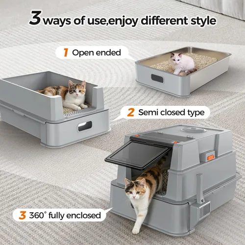 Vista 4 de XXXL Stainless Steel Litter Box with Lid,28" L x 20.5" W x 16.5" H Extra Large Cat Litter Box Enclosure for Large and Multi-Cats