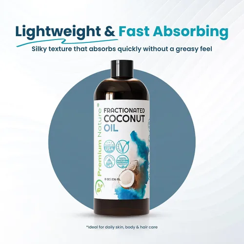 Vista 2 de Aceite de coco fraccionado de 8 onzas, 100% puro, ligero, inodoro e incoloro aceite de coco líquido para piel, cabello, masaje, belleza y mezcla