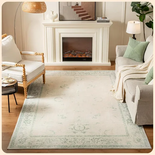 Vista 398 de Istana Alfombra larga antideslizante de 2.5 x 8 para el hogar, para pasillo y cocina, lavable, sedosa y suave al tacto, elegante, color azul y marfil