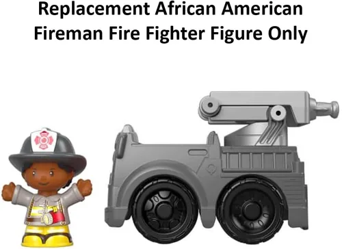Vista 4 de Pieza de repuesto para Fisher-Price Little People to The Rescue Fire Truck Playset – GGT34 ~ Figura de bombero afroamericano de repuesto ~ Funciona