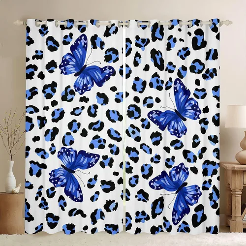 Vista 44 de Feelyou Purple Leopard Print Blackout Curtains Black Wild Safari Darkening Drapes for Bedroom Living Room Decor Cheetah Fur Wildlife Thermal