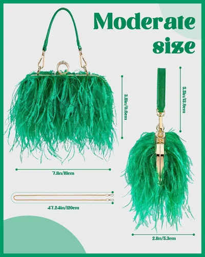 Vista 2 de Bolso de mano de plumas de avestruz para mujer, bolso de mano esponjoso, bolso de noche de plumas para boda, aniversario, fiesta