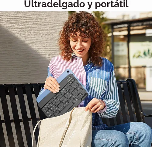 Vista 4 de OMOTON Teclado Bluetooth recargable y retroiluminado de 7 colores para iPad Negro