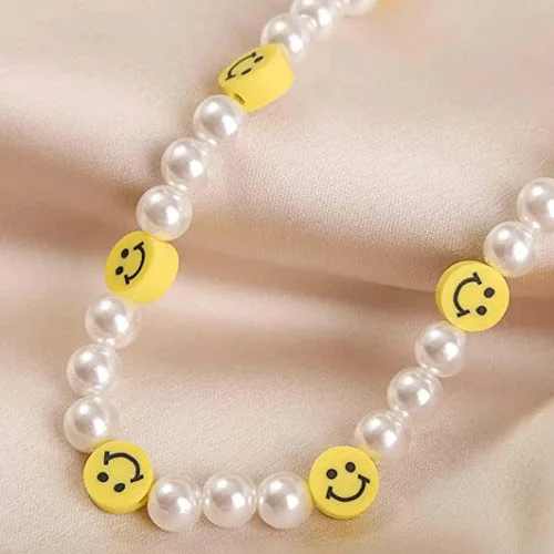 Vista 2 de Smiley Face Pearl Choker Necklace Cute Flower Pearl Y2K Necklace for Teen Girls Women Girls Jewelry Ages 8-12