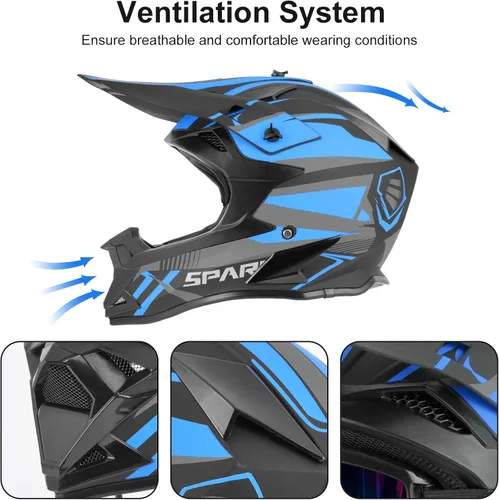 Vista 4 de Casco de motocross para adultos ATV para moto de tierra todo terreno de cara completa con gafas, guantes y máscara, aprobado por el DOT