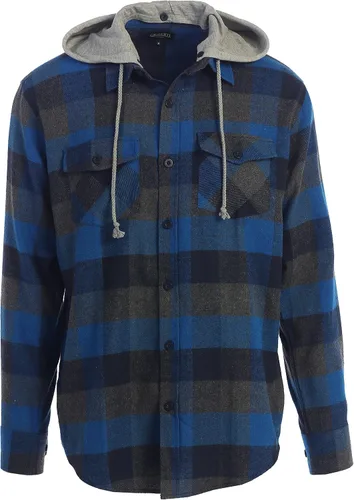 Vista 37 de Gioberti Camisa de franela a cuadros de algodón 100% para hombre con capucha extraíble y botones 100 – negro/azul real/gris.