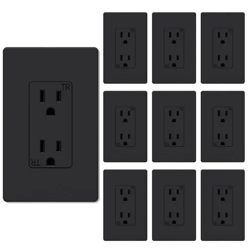 Vista 21 de Salida de receptáculo decorador, placa de pared sin tornillos incluida, salida de pared resistente a manipulaciones de 15 amperios y 125 V, 2 polos