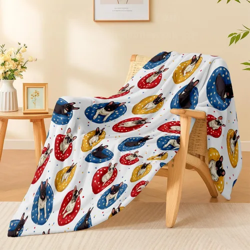 Vista 2 de Bonita manta de bulldog francés, ligera, acogedora y colorida con anillos flotantes, manta de regalo para mujeres y niñas, 40 x 50 pulgadas, manta