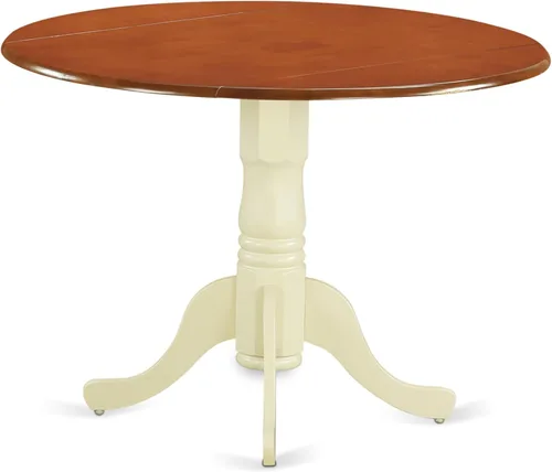 Vista 5 de East West Furniture DLT-BLK-T mesa de comedor redonda - con tapa redonda y 2 hojas desplegables y pata de pedestal, 42x29.5 pulgadas, acabado negro