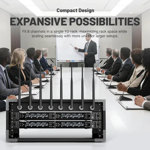 Vista 5 de Phenyx Pro Sistema de Micrófono Inalámbrico para Conferencias de 8 Canales, Micrófono Inalámbrico de Podio con 8x25 Frecuencias UHF, Escaneo