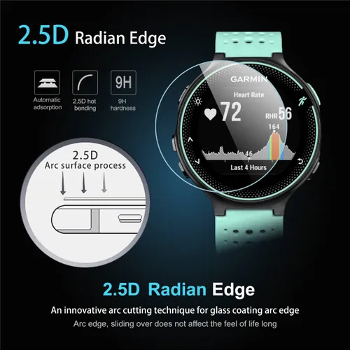 Vista 7 de Diruite Paquete de 4 protectores de pantalla de vidrio templado para Garmin Forerunner 220/225/230/235/620/630, dureza 2.5D 9H, película protectora