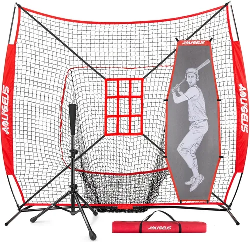Vista 13 de 7'X7' Baseball Softball Practice Net,Pitching Net,Batting Net,with Baseball Tee,Bonus Strike Zone and Bow Frame,for Hitting,Pitching, Catching