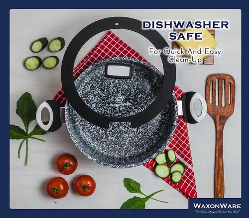 Vista 6 de WaxonWare - Caserola horno holandés de 5.25 cuartos de galón de cerámica antiadherente, olla para sopa indeformable, no tóxica, sin