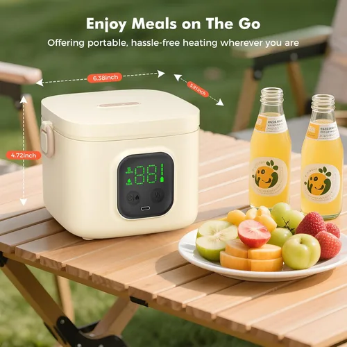 Vista 5 de Lonchera eléctrica inalámbrica para adultos y niños, alimentada por batería de 14000 mAh, calentador de alimentos autocalentable con tipo C