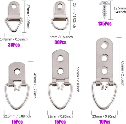 Vista 3 de Swpeet Kit de 415 ganchos para fotos con tornillos y 100 ganchos para tazas Whit, juego surtido de ganchos de fotos resistentes para soluciones