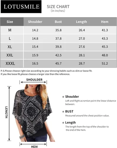 Vista 7 de Lotusmile - Blusa ligera con estampado, escalonada, de doble capa, de chifón tipo poncho, para mujer