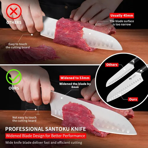 Vista 5 de Mad Shark - Cuchillo de chef profesional Santoku de 8 pulgadas, de acero inoxidable alemán de alto carbono, antiadherente, ultra afilado, con mango