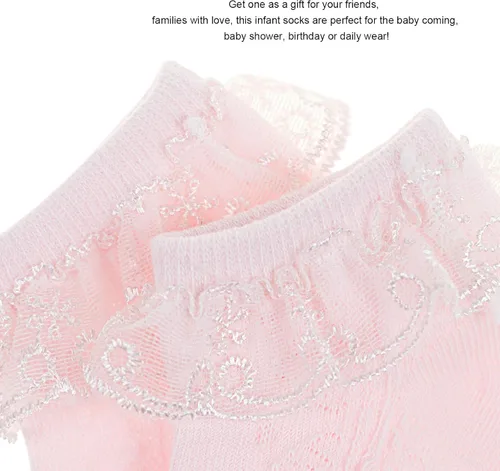 Vista 5 de DRESHOW Calcetines de bebé para niñas con ojales y volantes de encaje, calcetines de vestir para recién nacidosbebésniños pequeñosniños para niña