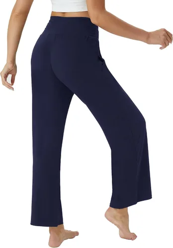 Vista 3 de TOPYOGAS Pantalones de yoga sueltos casuales para mujer, cómodos pantalones de pierna ancha, pantalones de cintura alta, ligeros, pantalones