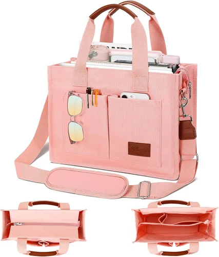 Vista 12 de Bolso grande de lona con compartimentos y cremallera para mujer de KKXIU, bolso cruzado, de trabajo, bíblico, de mensajero con bolsillos