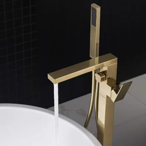 Vista 6 de WOODBRIDGE F0008BG - Grifo de llenado de bañera independiente de una sola manija contemporánea con ducha de mano en acabado dorado cepillado