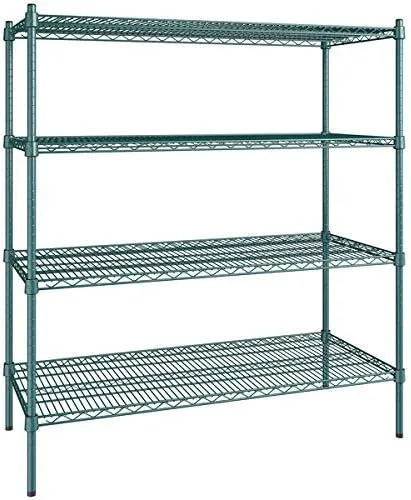 Vista 381 de Kit de 4 estantes de epoxi verde NSF de 21 x 72 pulgadas con postes de 86 pulgadas, estantería de almacenamiento resistente, kit de estantería