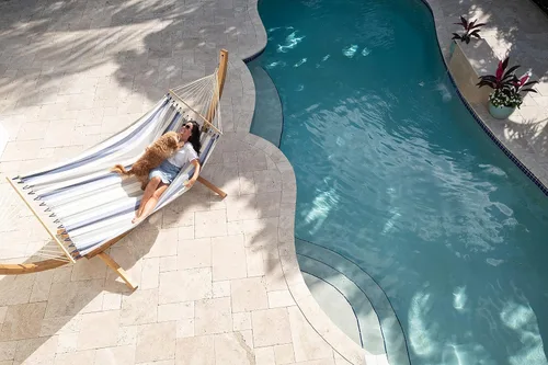 Vista 4 de La Siesta® Alisio Hamaca con barra esparcidora, hamaca exterior resistente a la intemperie, hamaca exterior de tela para 2 personas, hamaca para 2