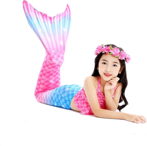 Vista 5 de PURFEEL Disfraz de sirena para niñas 4 piezas para niños