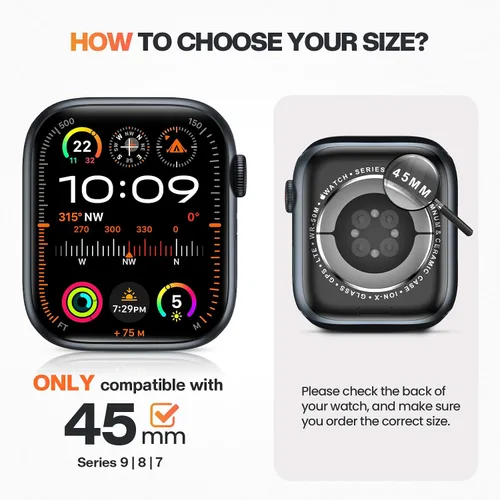 Vista 2 de Goton Bling - Correa de silicona brillante compatible con Apple Watch de 1.772 pulgadas (45mm) con protector de borde [sin vidrio], correa que