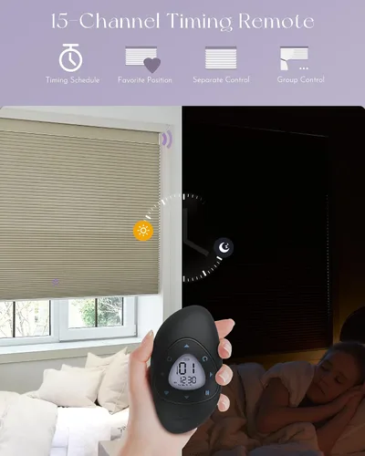 Vista 3 de Graywind Persianas celulares inteligentes personalizadas compatibles con Alexa Google, opacas, recargables, motorizadas, de 5/8 pulgadas, diseño