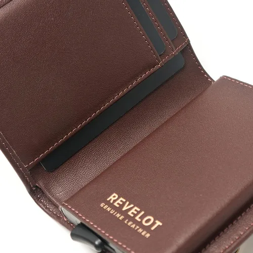 Vista 8 de Revelot Cartera tarjetero cuero genuino con bloqueo RFID W1, Marrón Nappa, Moderno