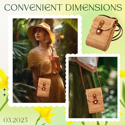 Vista 5 de Clysee Bolso de paja cruzado de mimbre para mujer, bolso pequeño de ratán bohemio, bolso cruzado hecho a mano de mimbre tejido, como se muestra