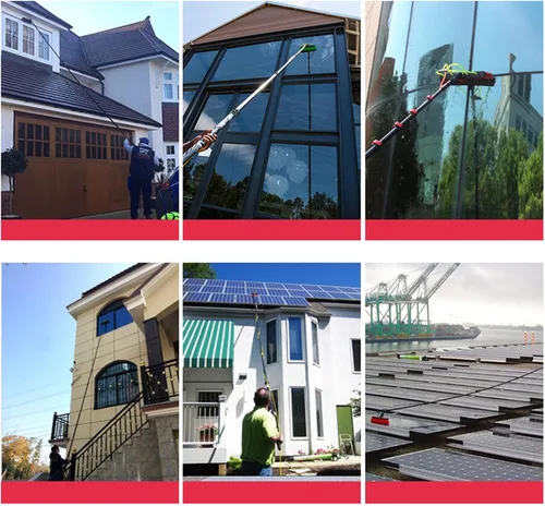 Vista 5 de Kit de cepillo y poste de limpieza de paneles solares, sistema de limpieza de paneles solares de poste alimentado por agua con varilla de extensión