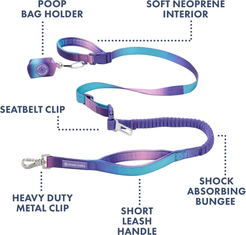 Vista 3 de Spark Paws - Correa de perro manos libres, correa elástica para la cintura que absorbe los golpes para correr, clip para cinturón de seguridad
