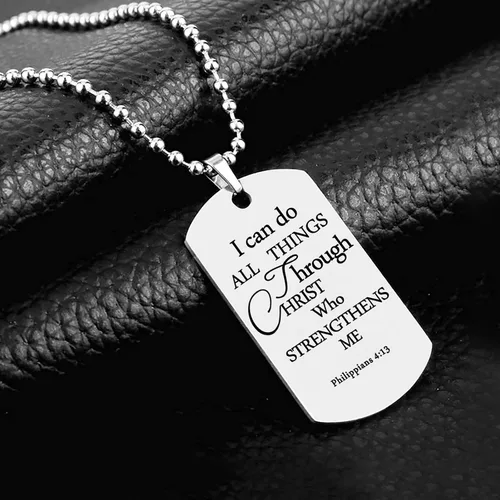 Vista 4 de HOFOYA Collar con colgante de cruz con cita inspiradora de la Biblia de Phil 4:13 Fútbol, Béisbol, Baloncesto, Fútbol, Voleibol, Collar de joyería