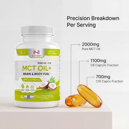 Vista 2 de Cápsulas blandas de aceite MCT – 2000 mg C8 Caprílico y C10 Capric Blend – Suplemento de grasas de coco apto para dieta cetogénica, sin ácido
