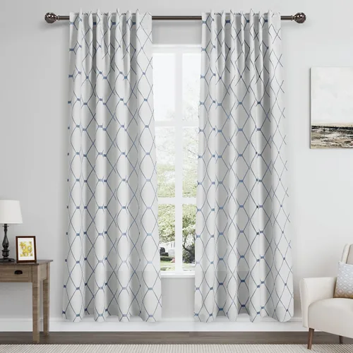 Vista 6 de Cortinas oscurecedoras de habitación con patrón geométrico negro de 80 pulgadas de largo para sala de estar, juego de 2 paneles, decoración clásica