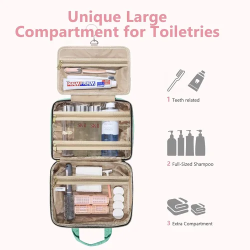 Vista 3 de Neceser de viaje desmontable para mujer – Neceser grande para mujeres que viajan – Bolsa de maquillaje colgante para cosméticos, organizador