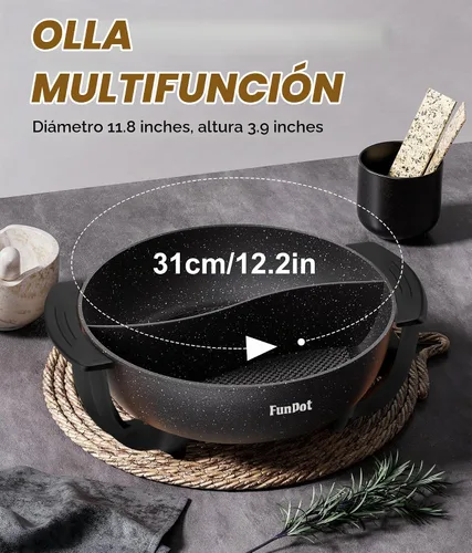 Vista 6 de Olla eléctrica de doble cara de 6L con asas frías al tacto, calor ajustable de 1100 W, interior hexagonal antiadherente y protección contra