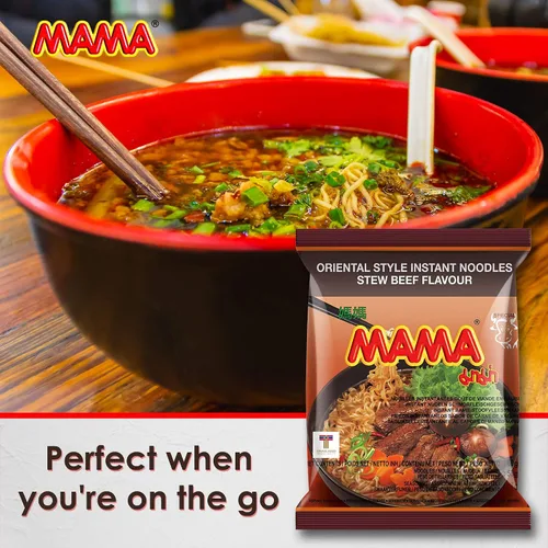 Vista 6 de MAMA Noodles Beef Stew Instant Spicy Fideos con deliciosos sabores tailandeses, fideos picantes y picantes, sin grasas trans con menos calorías que