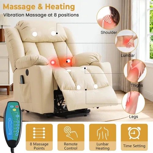 Vista 4 de PARKOL Silla reclinable eléctrica para ancianos y personas mayores, sillón reclinable eléctrico de cuero transpirable con masaje por vibración