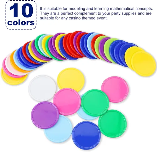Vista 4 de 500 fichas de póquer de plástico, fichas de juego de cartas de póquer a granel, marcadores de discos de conteo para aprender matemáticas, juego