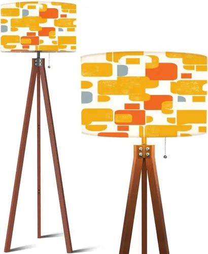 Vista 9 de Wood Tripod Floor Lamp 50s Mid Century Modern Seamless geometric age minimalistic decorative Mid Century Standing Lamp Linen Shade Dimmable Modern