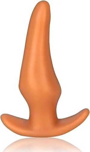 Vista 2 de Masturbador de tapón anal suave, tapón de silicona líquida con base de seguridad, consolador anal dorado, dilador de vagina, expansor anal