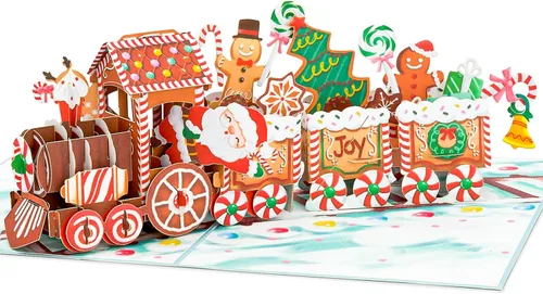 Vista 7 de POPWOW Tarjetas desplegables de tren de Navidad, Papá Noel, reno, tarjeta de felicitación de Navidad 3D, hermoso regalo para niños, marido, esposa