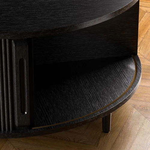 Vista 9 de Round Coffee Table, 31.5" Fluted Center Table with Storage, Lift-Top Coffee Table with Adjustable Footpads, Sliding Door, Mid-Century Modern Center