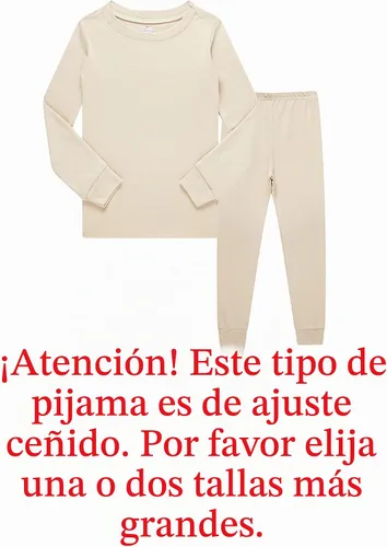 Vista 2 de KikizYe Pijamas para niños, pijamas de manga larga para niños albaricoque/sólido