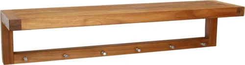 Vista 8 de AquaTeak La estantería plana de pared original de teca Moa de 24" con ganchos