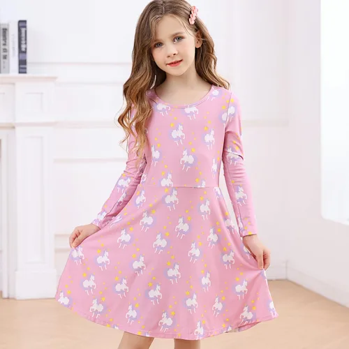 Vista 3 de V.&GRIN Vestido de niña suave de manga larga floral twirly casual y vestido de fiesta para niños pequeños de 2 a 8 años