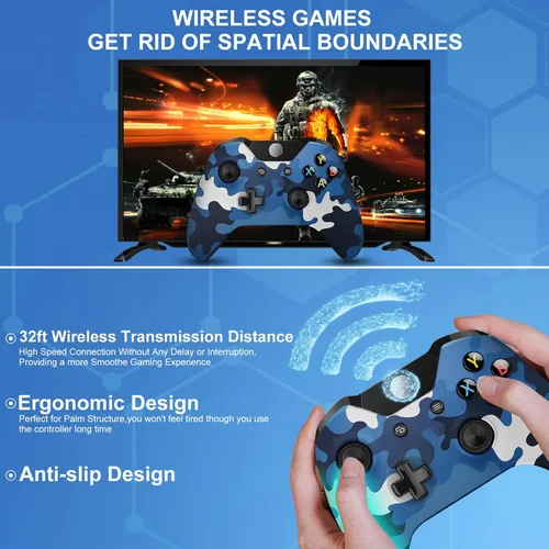 Vista 3 de ADHJIE Controlador Xbox One, compatible con control inalámbrico Xbox One, controlador Xbox One inalámbrico con conector de auriculares de audio
